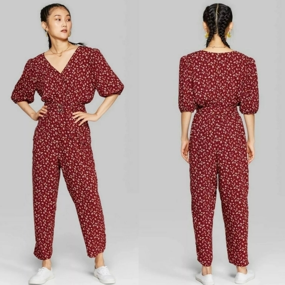 Wild Fable Berry Maroon Jumpsuit with Belt NWT - Picture 1 of 8